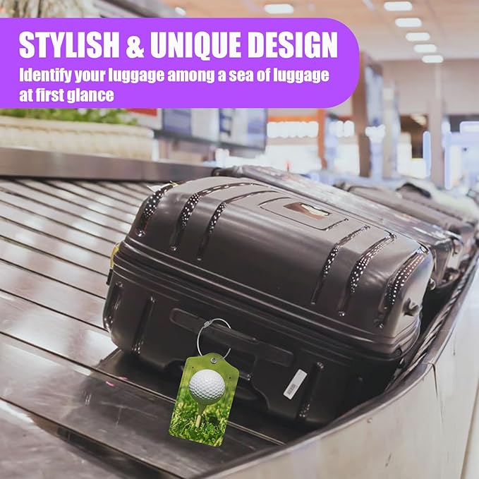 3 Pack Golf Ball Luggage Tags for Suitcase PU Leather Travel Luggage Tag Privacy Cover ID Label with Stainless Steel Loop for Women Men Baggage Backpack Handbag School Bag