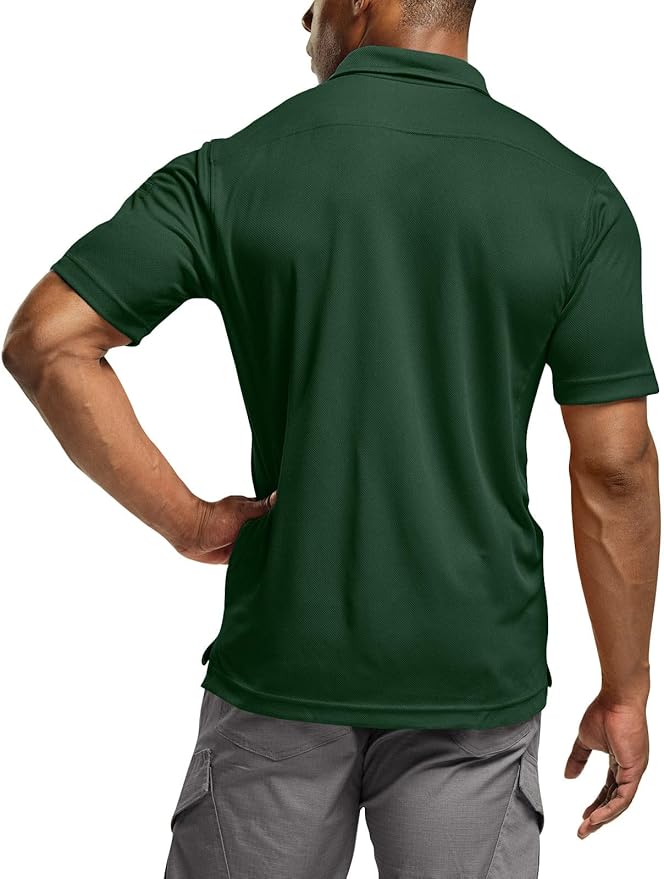 CQR Men's Polo Shirts, Tactical Short Sleeve Golf Performance Shirts, Lightweight Dry Fit UPF 50+ Pique