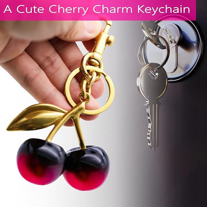 Cherry Bag Charm Purse Handbag Charm Cherry Car Accessories KeyChain Gift for Women Mothers Day Christmas Valentine