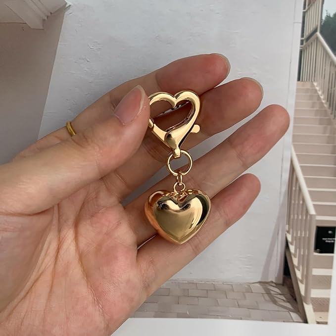 Gold Charm Heart Keychain for Women Bagchain Gold Fashion Keychains Accessories