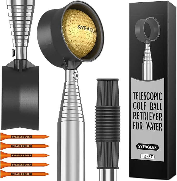Golf Ball Retriever Telescopic for Water, 12Ft/9Ft Two-Sided Golf Ball Grabber Stainless Steel Ball Retriever Tool Golf Ball Picker Golf Accessories