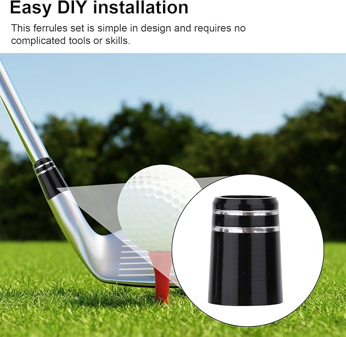 Golf Club Ferrules, Black .370 Golf Iron Ferrules with Double Chrome Rings for Taper Head Iron and Wedge Shafts