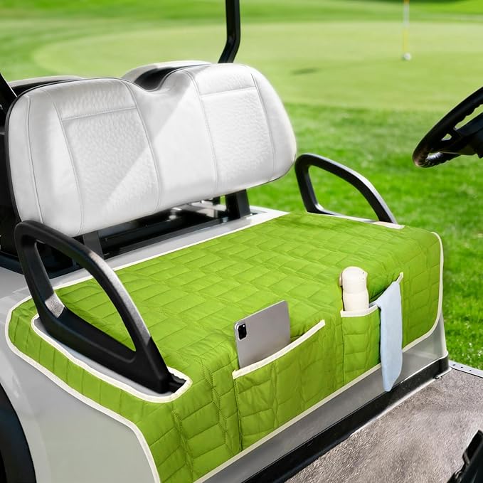 Golf Cart Seat Cover, Universal Bench Seat Cover with Storage Pockets, Non-Slip Seat Protector for Golf Cart, Fits EZGO Club Car Yamaha, Easy Install