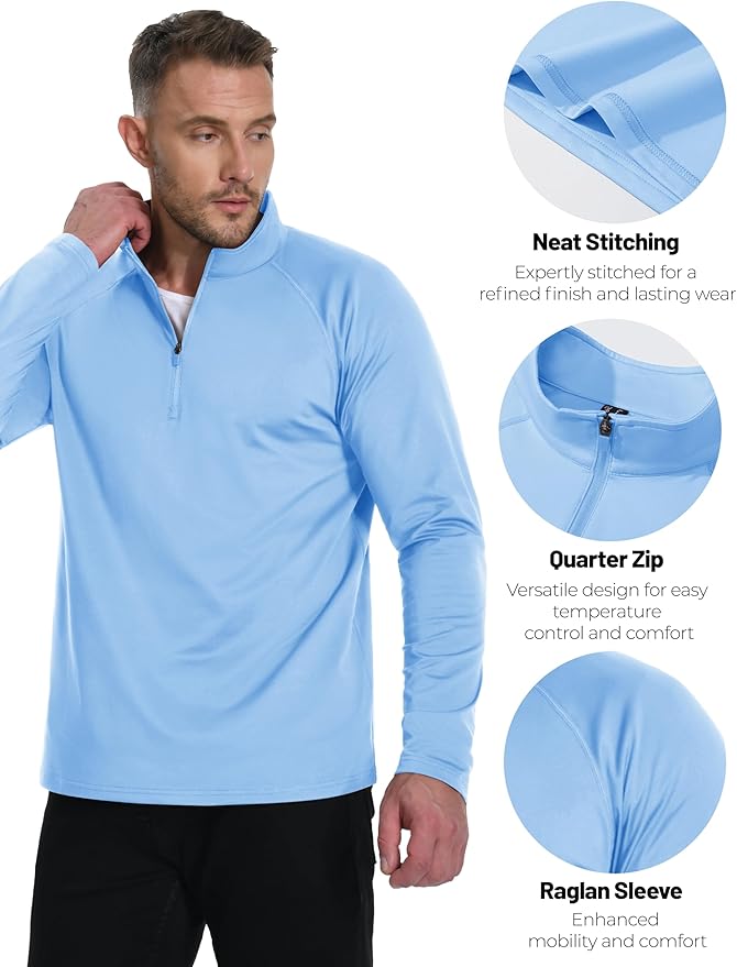 Boladeci Men's Quarter Zip Pullover Premium Fleece Lined Long Sleeve Golf Shirts Warm Hiking Shirts Lightweight Sweatshirts