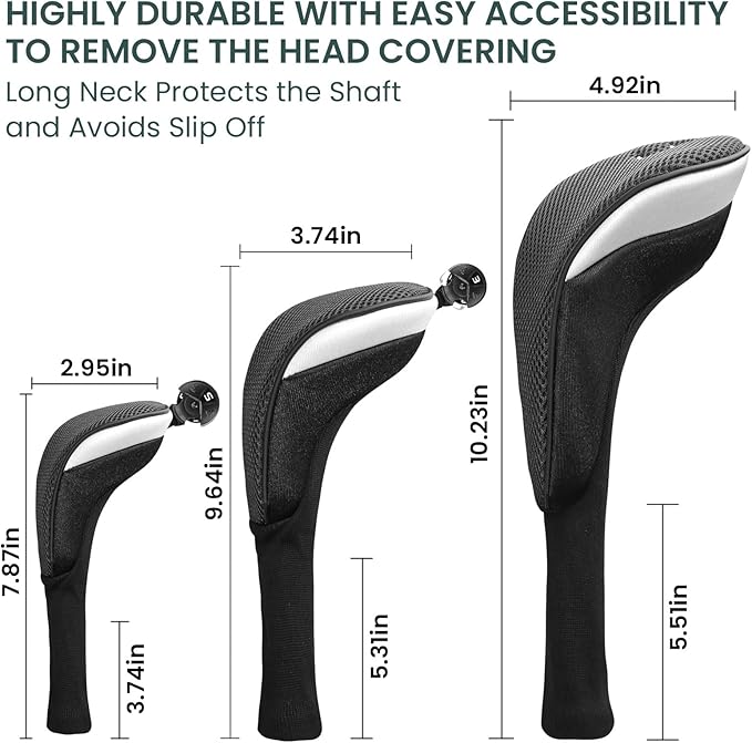 FINGER TEN Golf Club Head Covers Woods Driver Fairway Hybrid 3/4/5 Set, Headcovers Men 1 3 5 7 X Interchangeable Number Tag, Fit All Wood Clubs