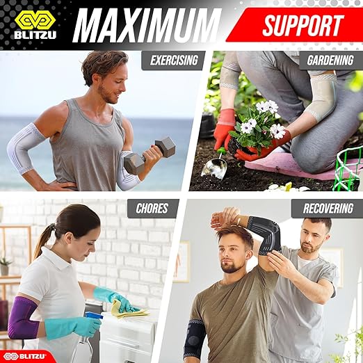 BLITZU Elbow Compression Sleeve for Tendonitis 2 Pack, Tennis Elbow Brace Support for Men and Women Golfers Elbow Pain Relief, Arthritis, Bursitis, Arm Brace for Workout, Weightlifting Black M