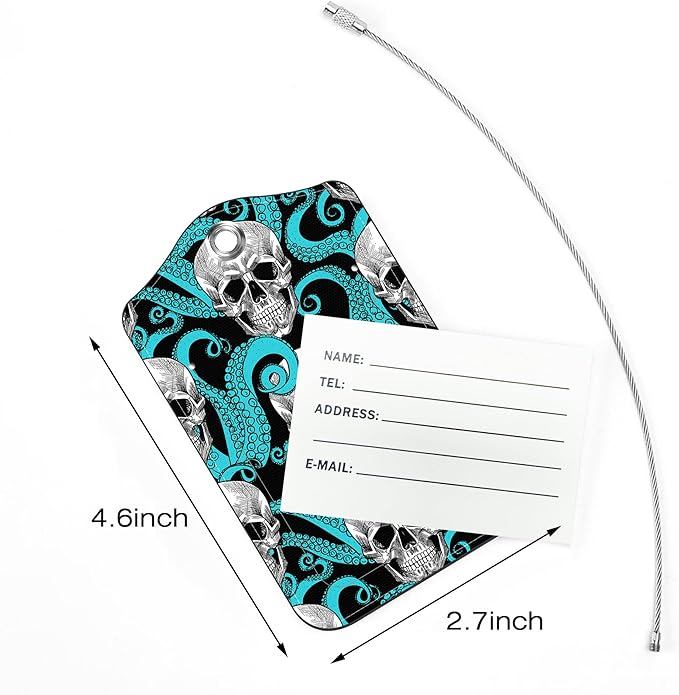 2 Pack Luggage Tags for Suitcase,Octopus Tentacles and Skull PU Leather Luggage Tags with Privacy Cover Name Address Labels and Steel Ring,Creative Travel Accessories for Men and Women