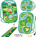 4-in-1 Kids Sticky Golf Games Set with Club, Golf Putting Practice Mat,3-Sided Golf Chipping Net, Multiple Game Modes, Golf Cornhole Board Set