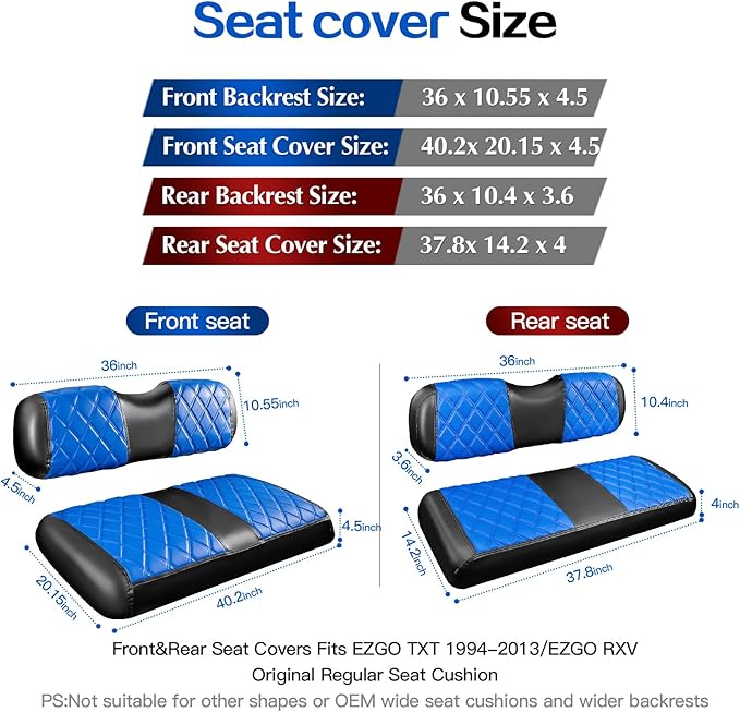 NOKINS 4PCS Golf Cart Diamond Seat Covers Kit,Front and Rear Seat Covers Fits for EZGO/Club Car/Yamaha Original Regular Seat Cushion, No Stapler