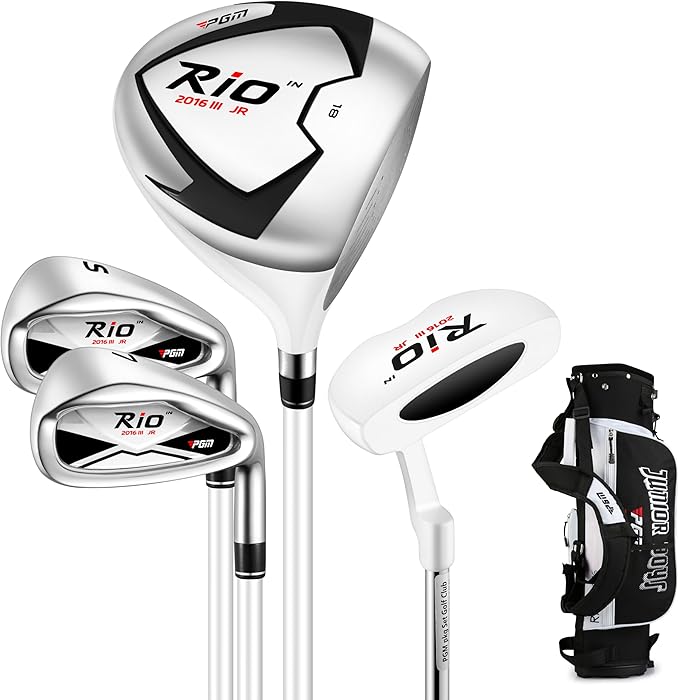 PGM Junior Golf Clubs Set - Kids Golf Clubs for Ages 3-5, 6-8, 9-12 | Right Handed - Oversized Sweet Spot 360cc Driver - Lightweight Graphite Shafts - Golf Stand Bag