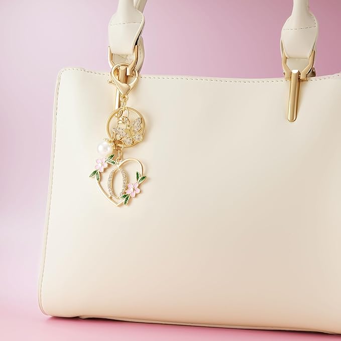 Gold Heart Initial Letter Keychain for Women Key chain Keyring for Purse Handbags Backpack Charm