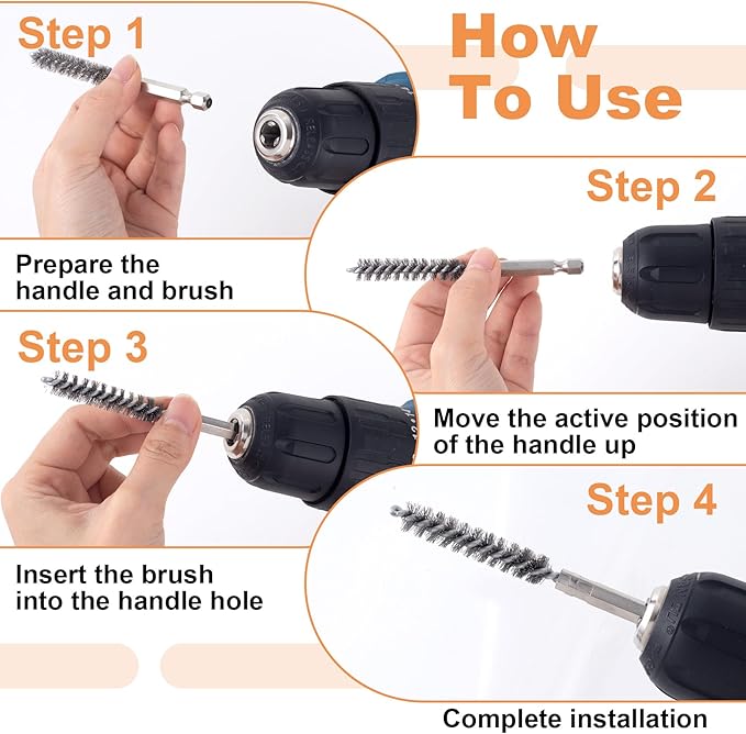 2pcs Golf Club Head Hosel Brush, Stainless Steel Bore Wire Brush with Hex Shank Handle, Golf Club Shaft Ferrules Cleaning Tool for Electric Drill- Silver