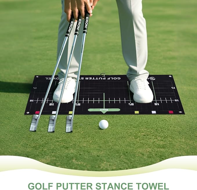 Golf Sure Stance Ball Position Trainer Towel, Microfiber Swing Trainer Towel and Golf Putter Stance Towel to Improve Your Stance - Setup Positions for All Shots and Clubs