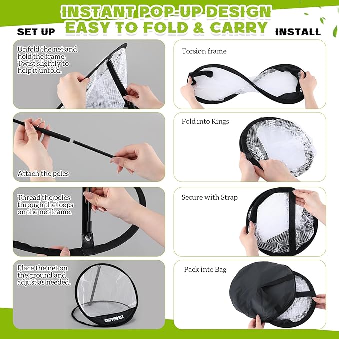 Soulchen Golf Chipping Net 3 Pop Up Chipping Target Practice Golf Net with Tri-Turf Hitting Mat, Balls, Tee Holder, Portable Kit Gifts All-in-One Training Kit for Indoor Outdoor Practice