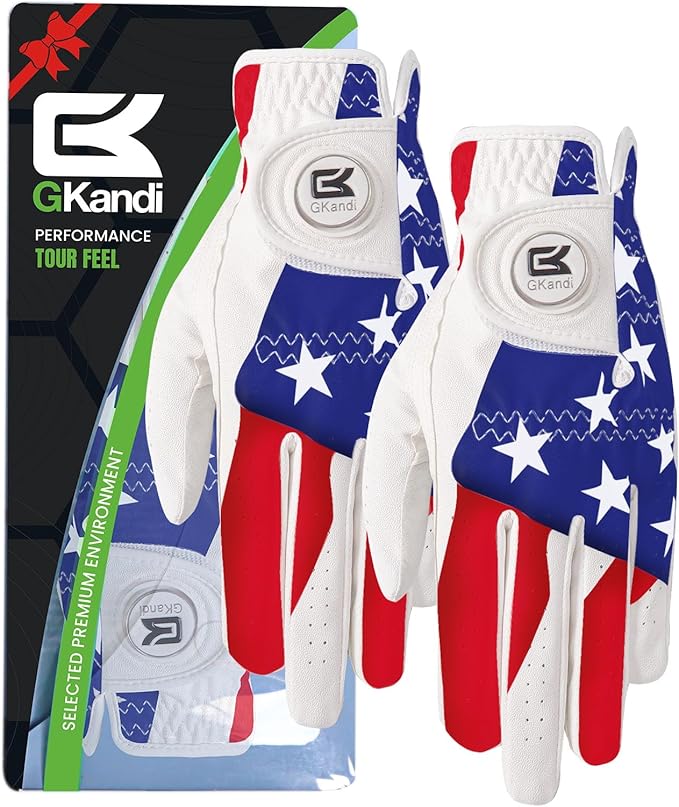 Golf Gloves Men Right Handed Golfer Left Hand Leather Stylish Value 2 Pack with Ball Marker, Mens Golf Glove All Weather Grip, Size Small Medium ML Large XL