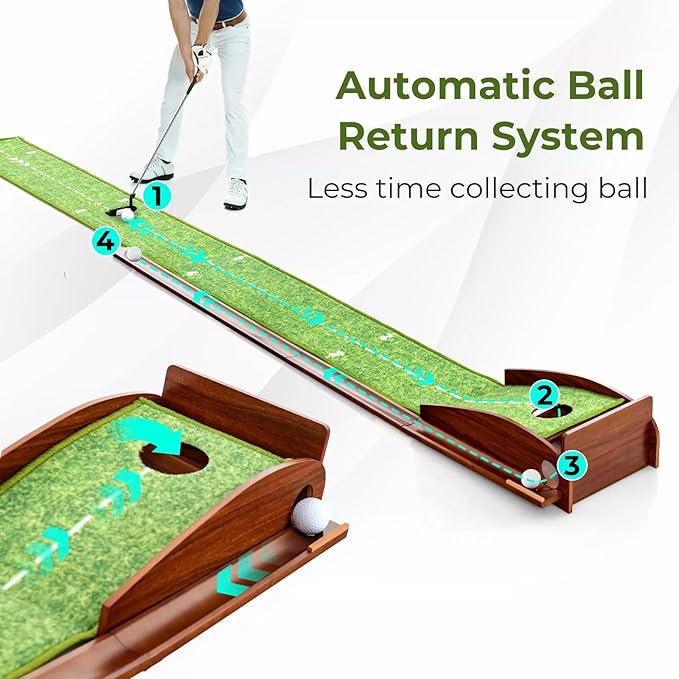Indoor Golf Putting Mat with Putter & 5 Balls, Auto Ball Return Set, Velvet Matt for Home, Office, Backyard, Golf Gift