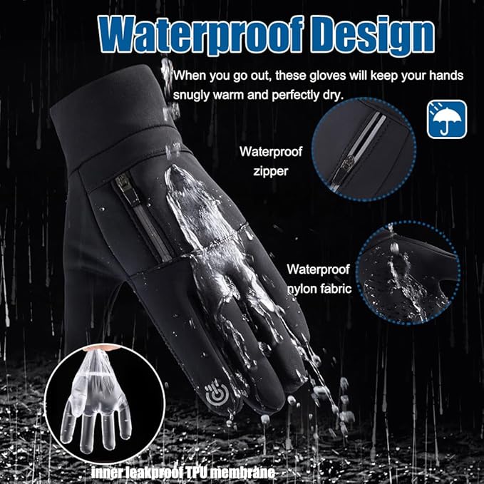 Winter Gloves for Men Women - Waterproof Thermal Glove for Cold Weather, Warm Gloves for Running Cycling, Snow Gloves with Touchscreen Finger