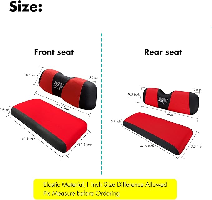 10L0L Golf Cart Front and Rear Seat Cover Set for EZGO TXT RXV 4 Passenger Models Bench Seat Covers Kit Breathable Washable Polyester Mesh Cloth Gray Black Beige Red (S+XS)