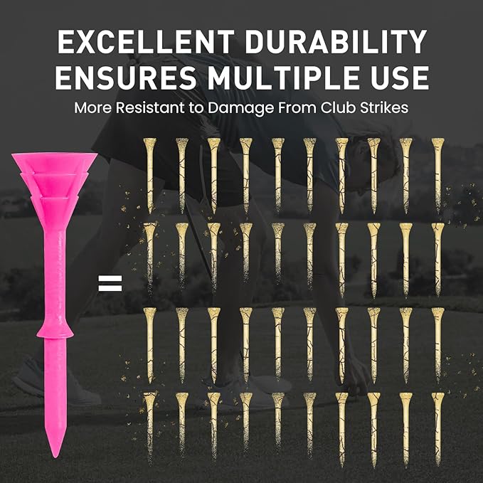 Golf Tees Plastic 3 1/4 inch Unbreakable 30 Pack with Pouch Bag, Durable Stable Available 83 mm Long Tee for Golfer Practice
