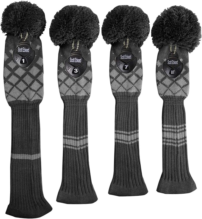 Scott Edward Knit Wood Golf Club Head Covers 4 Pieces Knitted Item Fit Over Well Driver Wood(460cc) Fairway Wood and Hybrid(UT)