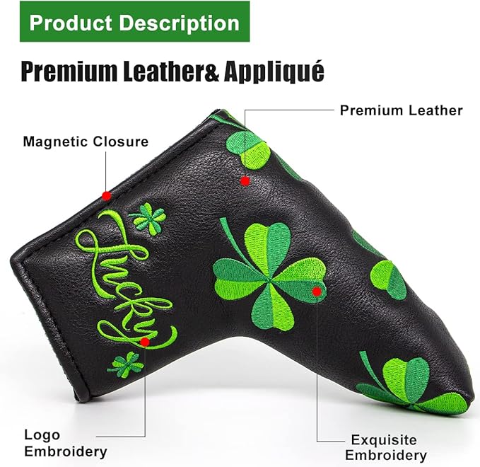 Live Lucky Golf Club Headcover Shamrock Golf Head Cover Elegant Embroidery Premium Leather Driver Covers Fairway Wood Covers Hybrid Headcovers Mallet Blade Putter Covers
