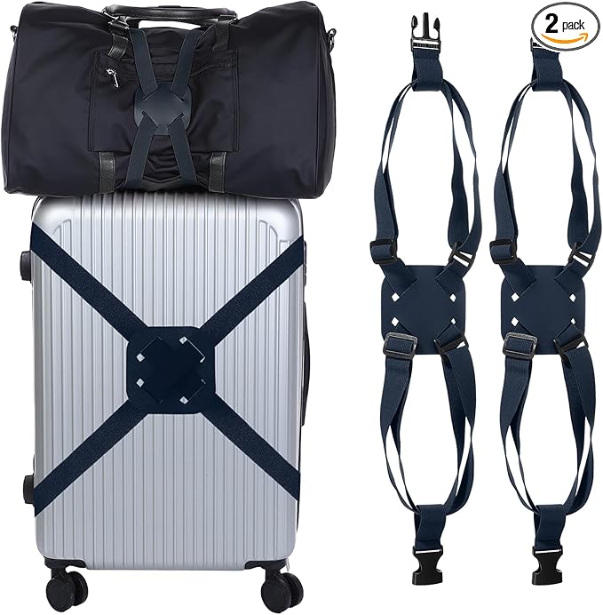 Adjustable Luggage Straps, Suitcase Elastic Strap Bag Bungee with Buckles Travel Accessories - Fitting for(Travel/Add A Bag/Securing Luggage), 27-66 Inch & 2Pcs & Dark Blue