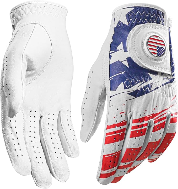 Golf Gloves Men All Premium Cabretta Leather 1 Pack with 2 Ball Marker, Mens Golf Glove Right Handed Golfer Left Hand All Weather Grip, Fit Size Small Medium ML Large XL