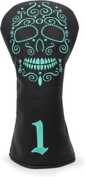 Black Golf Club Covers Skull Embroidery Driver Headcover Fairway 3 Wood Headcover Hybrid Headcover for Your Selection fits for All Brands