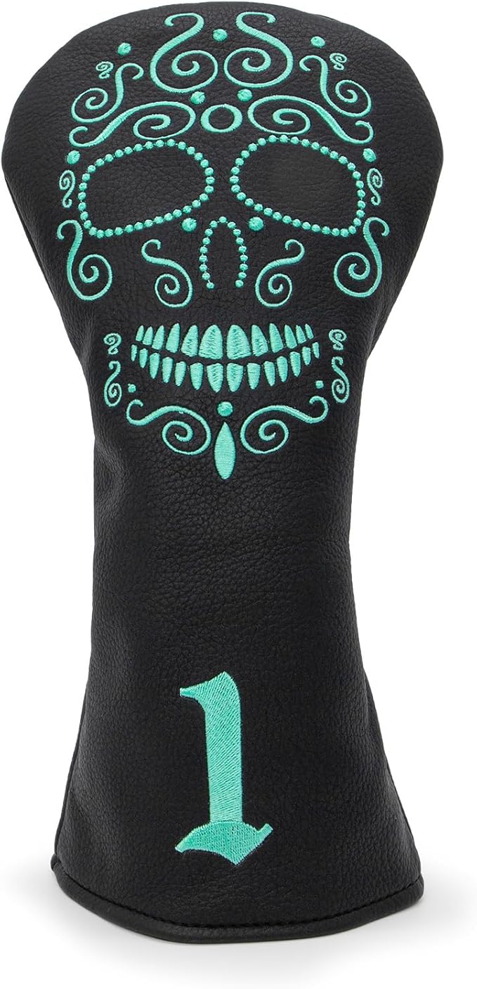 Black Golf Club Covers Skull Embroidery Driver Headcover Fairway 3 Wood Headcover Hybrid Headcover for Your Selection fits for All Brands