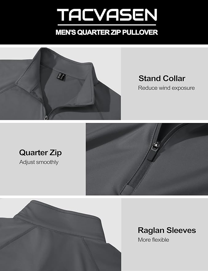 TACVASEN Men's Quarter Zip Pullover Fleece Lined Thermal Long Sleeve Golf Shirt 1/4 Zip Warm Winter Sweatshirts