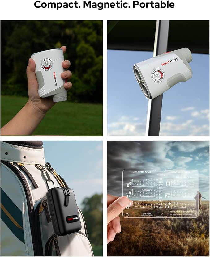 GF2 Golf Rangefinder with Slope, 1300 Yards Laser Range Finder, 7.5X Magnification, Flag Pole Locking Vibration 0.3 Yard Accuracy, Rechargeable Magnetic Golf Accessories Gift for Men Women