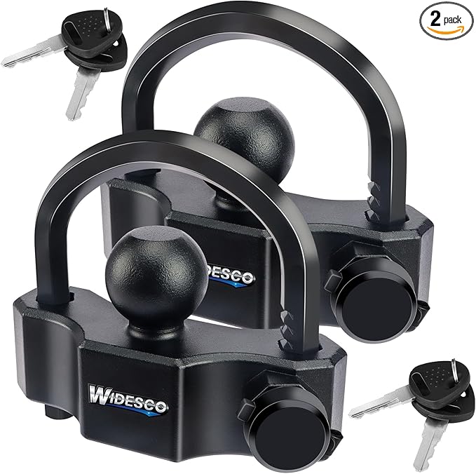 Trailer Lock Universal Trailer Hitch Locks, Adjustable Heavy-Duty Trailer Coupler Ball Lock Fit 1-7/8 Inch, 2 Inch, 2-5/16 Inch Couplers with 4 Keys Alike (Black,Pack of 2)