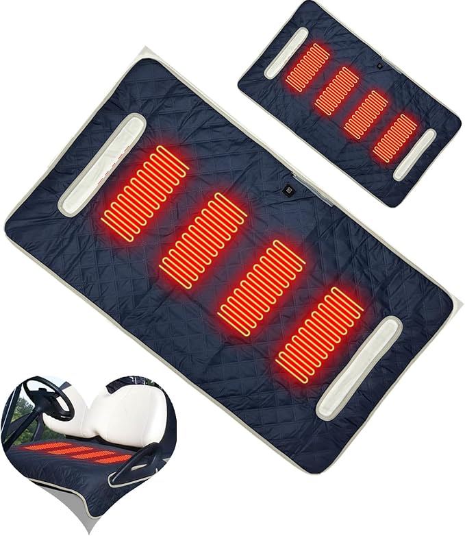 Golf Cart Heater, Heated Golf Cart Seat Cover - USB Powered 4-Zone Warming Pad & Electric Blanket for Golf Carts, 3-Temperature Settings with Portable Foldable Design (Navy Blue)