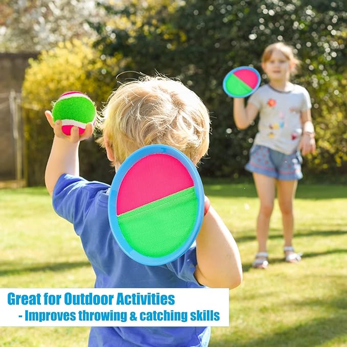 Ayeboovi Toss and Catch Ball Game Outdoor Beach Pool Kids Toys Outside Lawn Yard Games for 3 4 5 6 7 8 9 10 11 12 Year Old Girls Boys Toys Birthday Gift Stocking Stuffers (2 Paddles 2 Balls)