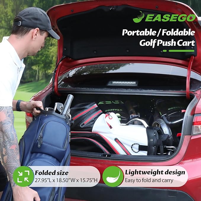 Golf Push Cart 4 Wheel : Golf Walking Carts with Phone Holder/Cup Holder/Umbrella Holder/Foot Brake/Cooler Basket 3 Wheel Superlite Golf Pull Cart All-Terrain Golf Caddy Carts