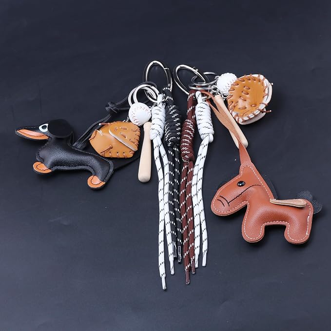 Unique Keychain Designer Rope Bag Charms for Handbag - Cute Teddy Bear Purse Charm - Leather Dachshund Accessory