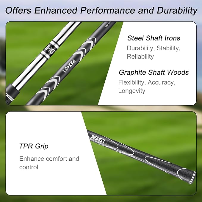 Men's Complete Golf Club Set, 9/11-Piece Right Handed Clubs with 460cc Driver, Fairway Wood, Hybrid & Steel Irons 5-9, P, S, Steel/Graphite Shafts, Black/Charcoal