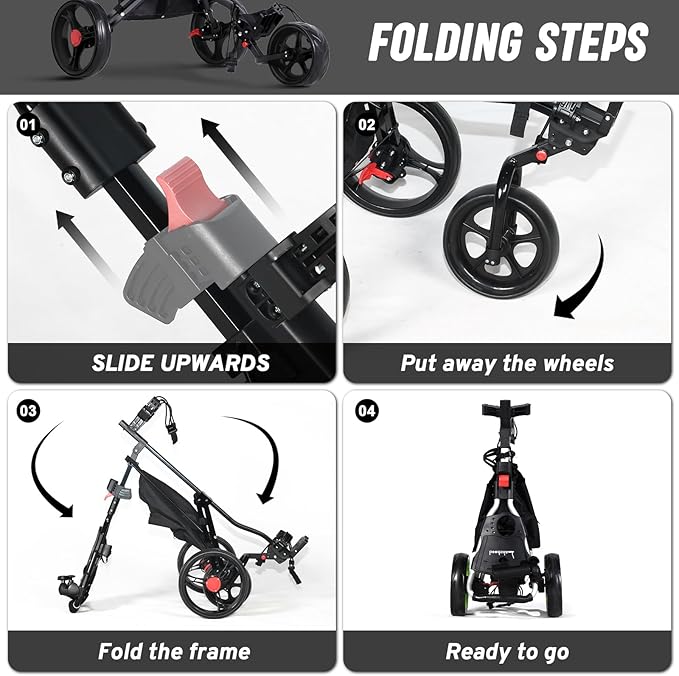 Lakehood 3 Wheel Golf Push Cart & Golf Bag Cart - Easy Fold/Unfold, Smooth Golf Push Pull Cart, One-Tap Brake, Push Golf cart Perfect for Golf Enthusiasts & Professionals