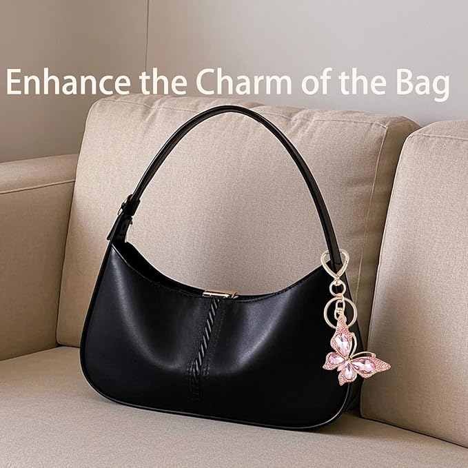 Weixiltc Charm Keychain for Women, Cute Heart Key Chain with Diamond Butterfly Pendant, Lovely Bag & Purse Keyring Accessory