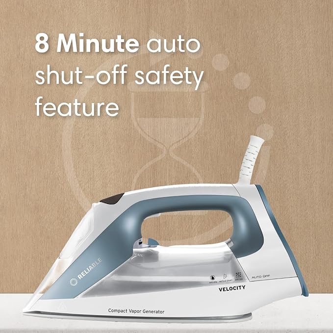 Reliable Velocity 180IR Steam Iron for Sewing, Quilting and Clothes, 1800W Compact Vapor Generator, Leak Free Continuous Steam, Variable Steam Dial, Ceramic Soleplate with Three Heat Settings