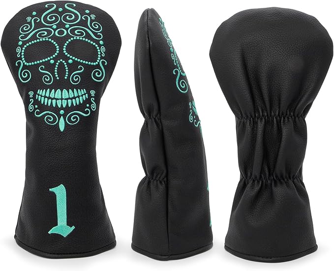 Black Golf Club Covers Skull Embroidery Driver Headcover Fairway 3 Wood Headcover Hybrid Headcover for Your Selection fits for All Brands