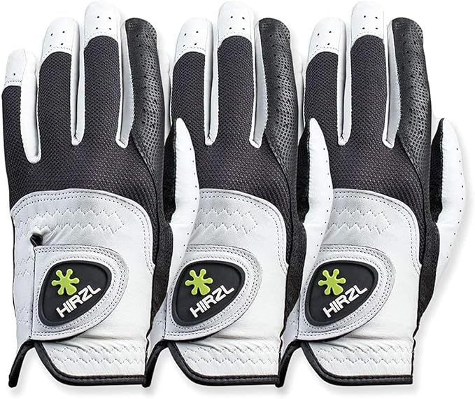 HIRZL Trust Control 2.0 Golf Gloves, All Weather Mens Golf Glove, White/Black, Kangaroo Leather Palm, Cabretta Leather Backhand, Trusted by Pro’s, Sweat Free, Ultimate Grip