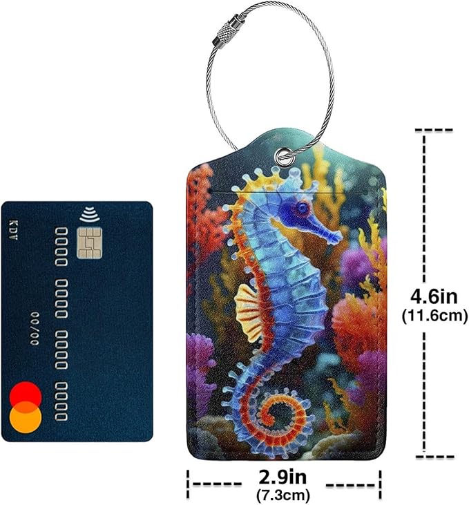 TSA Approved Luggage Tags for Suitcases Seahorse 2 Pack Funny Leather Carnival Cruise Airport Cute Travel Name Tags Golf Bag tag Ships Essentials Privacy Cover ID Label for Women Men