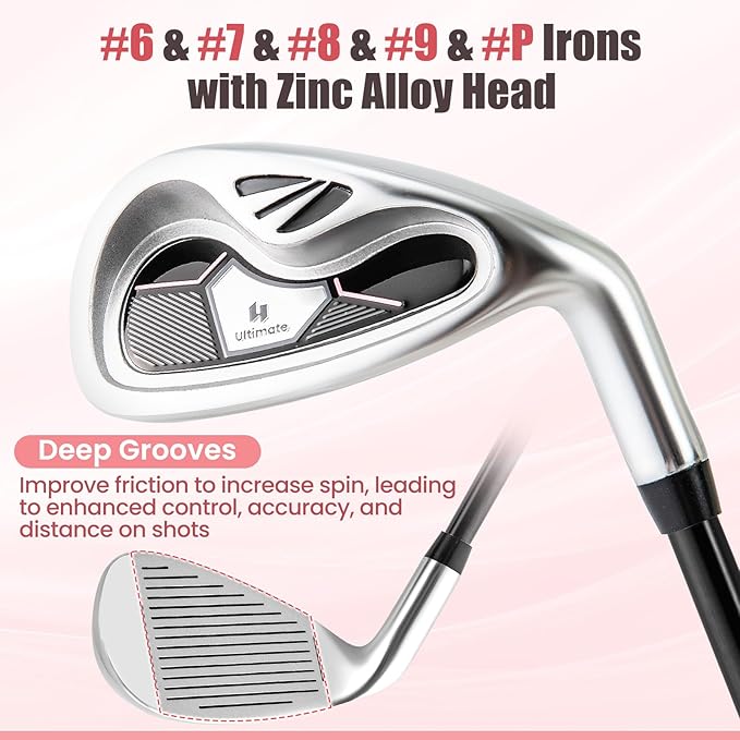 Tangkula 9/10/12 Pieces Women's Complete Golf Clubs Set, Golf Club Package Set with 460CC Driver, Fairway Wood & Hybrid, Irons, Putter, Portable Regular Golf Club Set