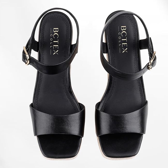 BCTEX COLL Women's Platform Wedge Espadrilles Sandals Comfortable Open Toe Ankle Strap Summer Casual Shoes Brown Black Nude