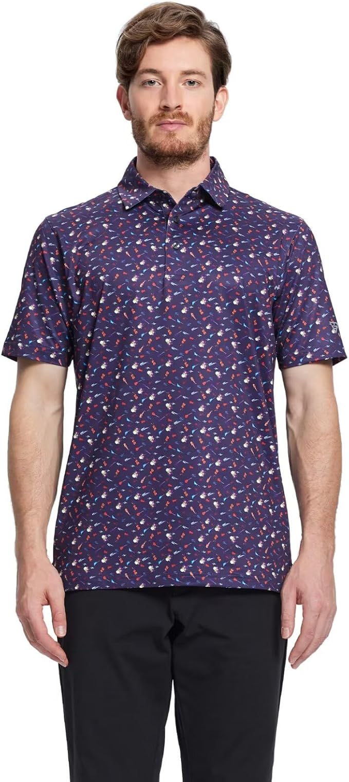 Golf Shirts for Men Dry Fit Short Sleeve Print Performance Moisture Wicking Polo Shirt