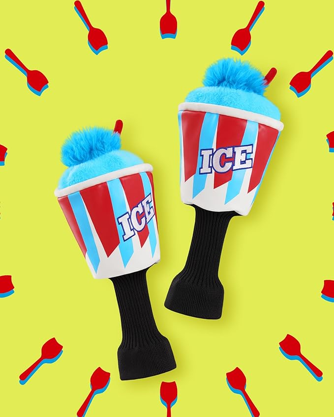 Big Teeth Driver Headcover Ice & Birdiee, Driver Covers for Golf Clubs, Funny Birdie Putter Cover,Milk Shake Ice Cream Mallet Putter Cover,Blue and Red Color