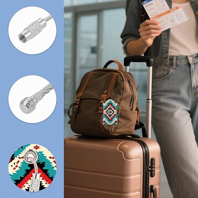 3 Pack Luggage Tag for Suitcase Leather Travel Cruise Luggage Tag with Stainless Steel Loop Name ID Label Privacy Cover for Adults Teens Travel Bag Labels Set (Tribal Ethnic Pattern)