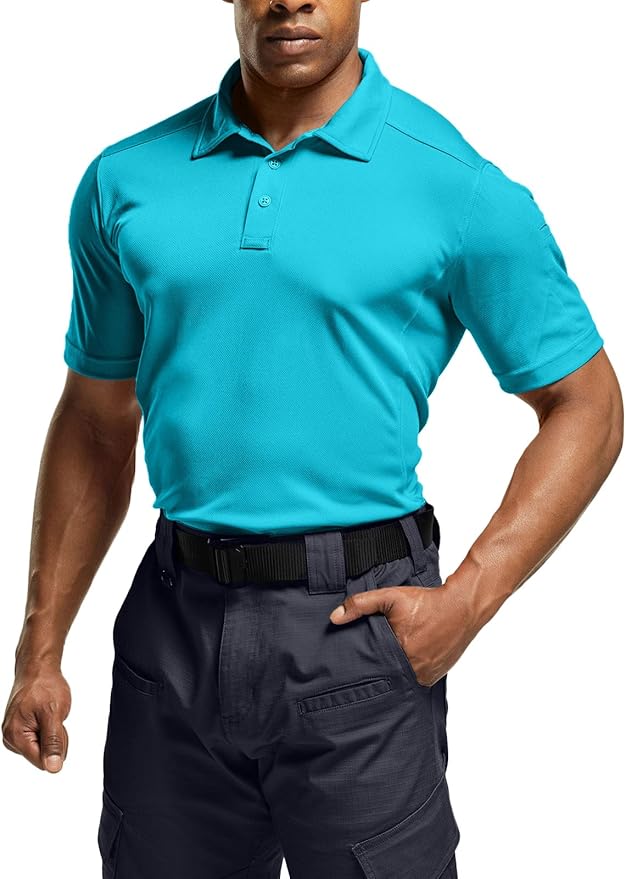 CQR Men's Polo Shirts, Tactical Short Sleeve Golf Performance Shirts, Lightweight Dry Fit UPF 50+ Pique