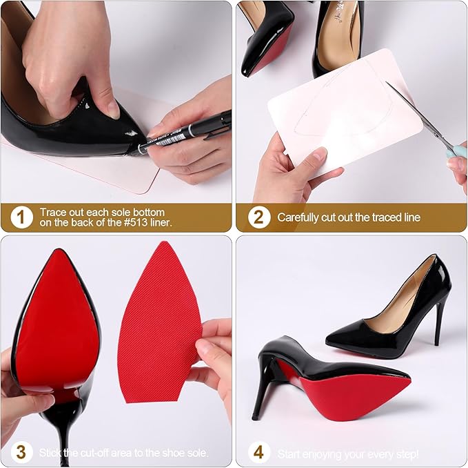 Red Bottoms Sole Protector,Shoe Sole Protector for Christian Louboutin, Anti Slip Shoe Grips Pads Compatible with Louboutin Shoes -2 Pairs（8.0"×4.5",Red）
